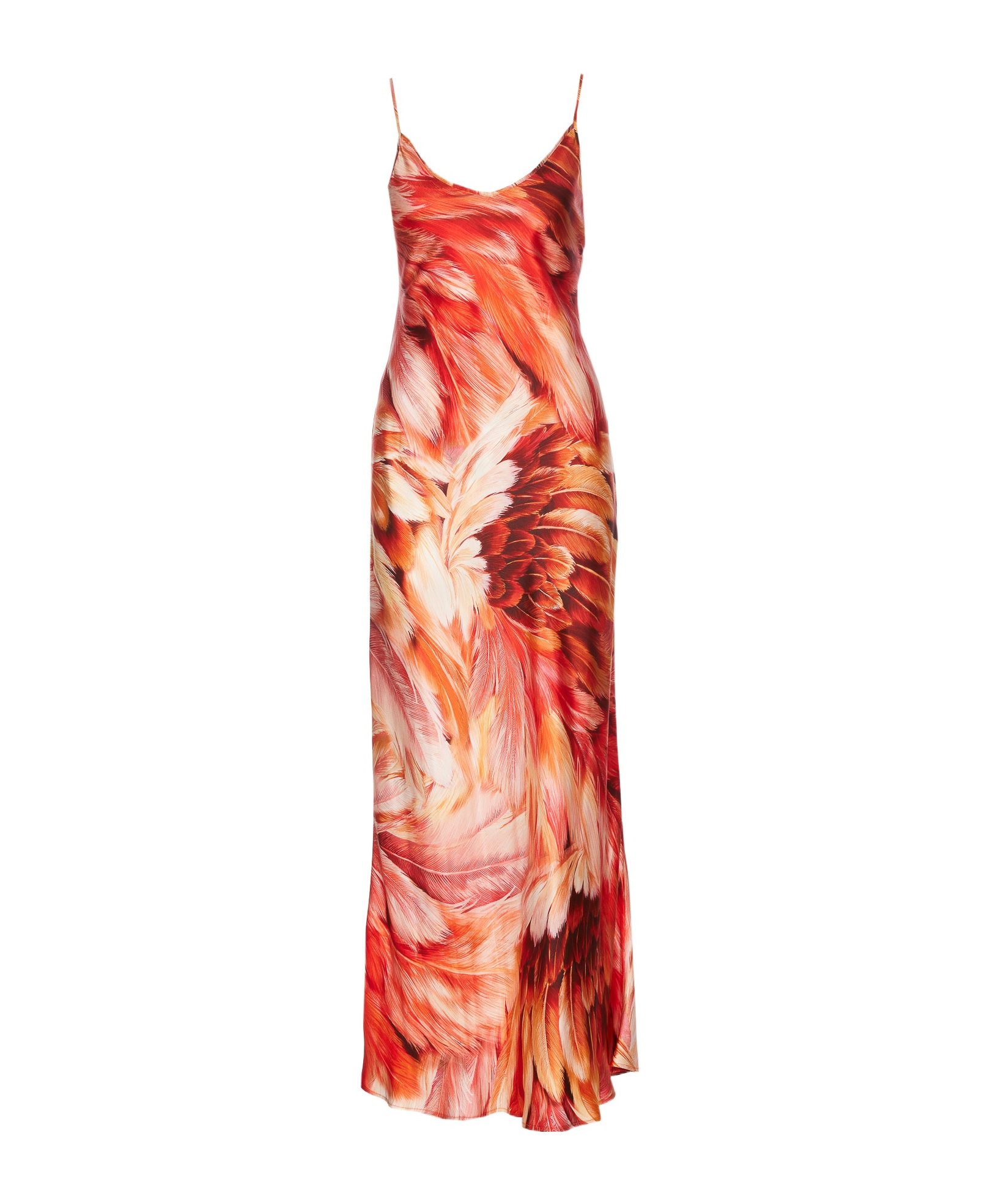 ROBERTO CAVALLI PLUMAGE SILK MAXI DRESS