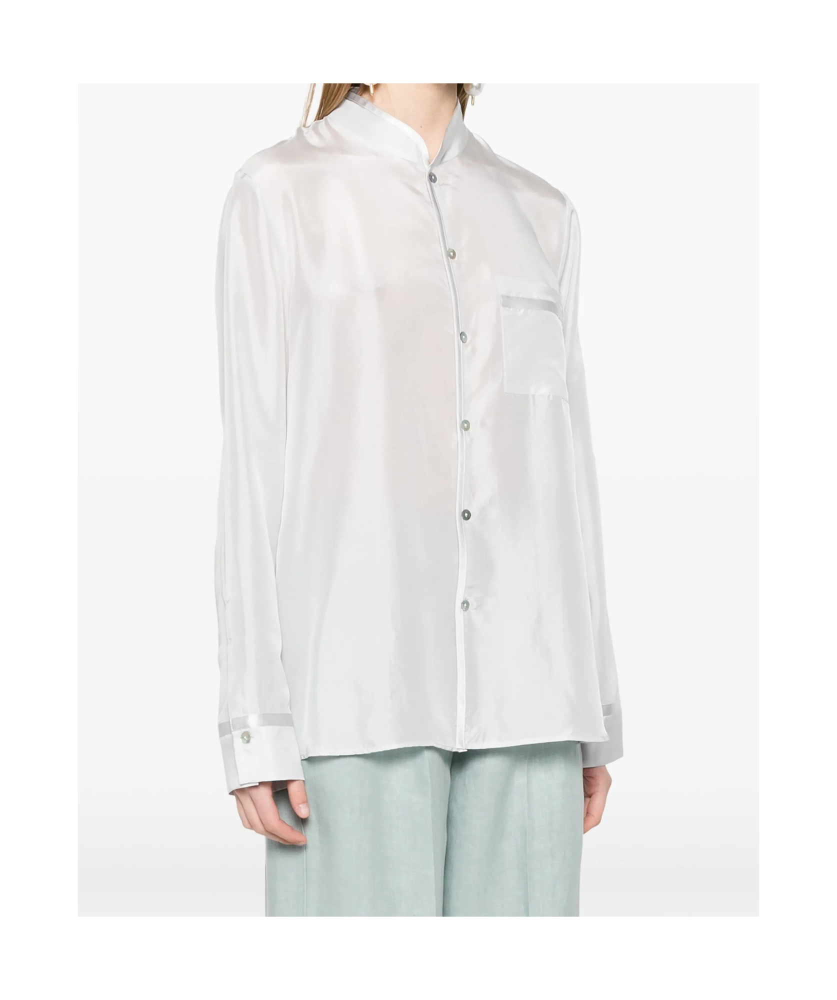 Shop Forte Forte Mandarincollar Shirt In Silk In White