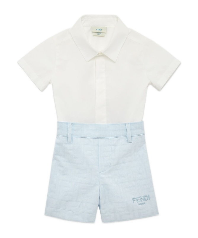 Fendi Light Blue Suit For Baby Boy With Ff In White
