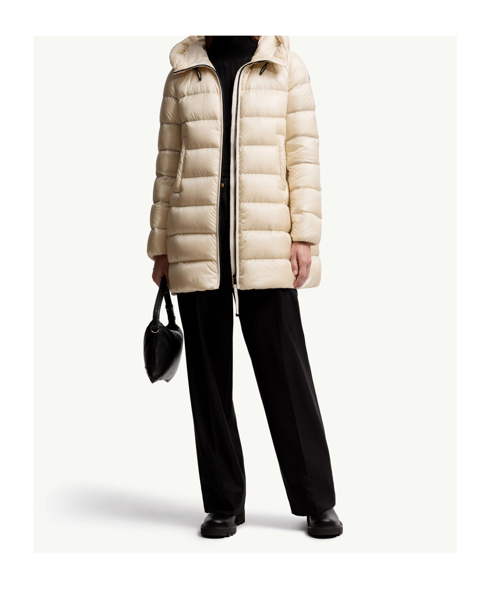 Moncler Suyenne Hooded Mid-length Down Jacket In Neutral