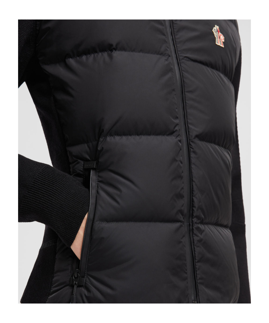 Moncler Grenoble Black Turtleneck Cardigna With Logo Application In Tech Fabric Woman In Black