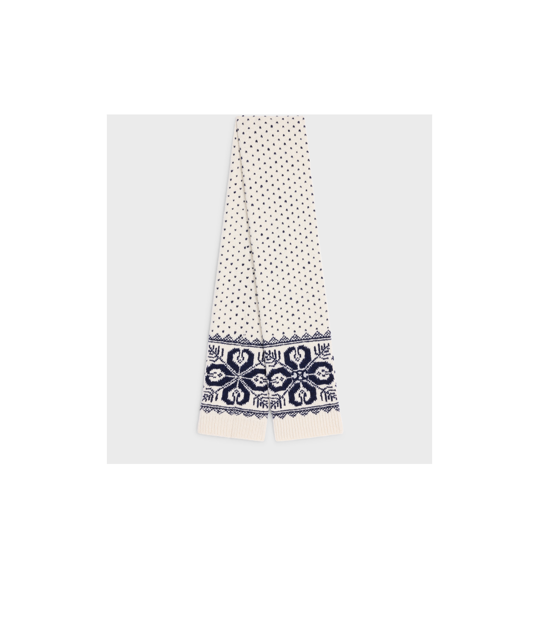 Celine Pattern Wool Scarf In White