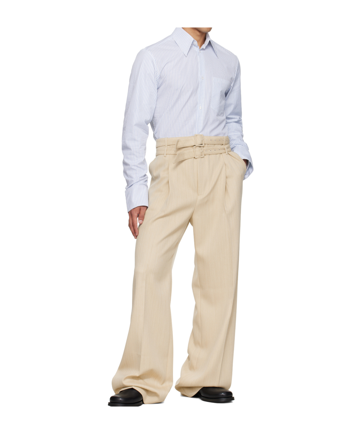 Egonlab Beige Pleated Trousers In Brown