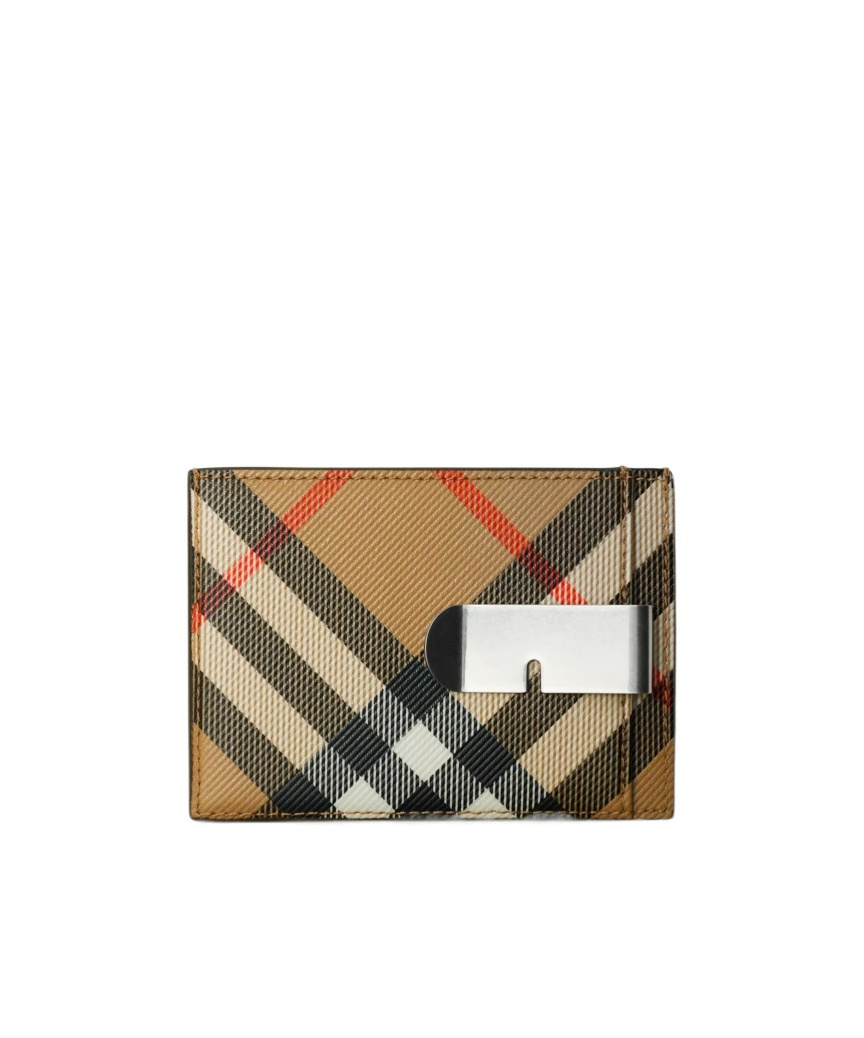 Burberry Check Pattern Card Holder With Money Clip In Multicolor