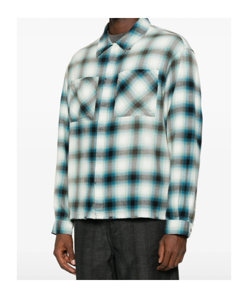 Represent Sun Bleached Cotton Flannel Button-up Shirt In Blue