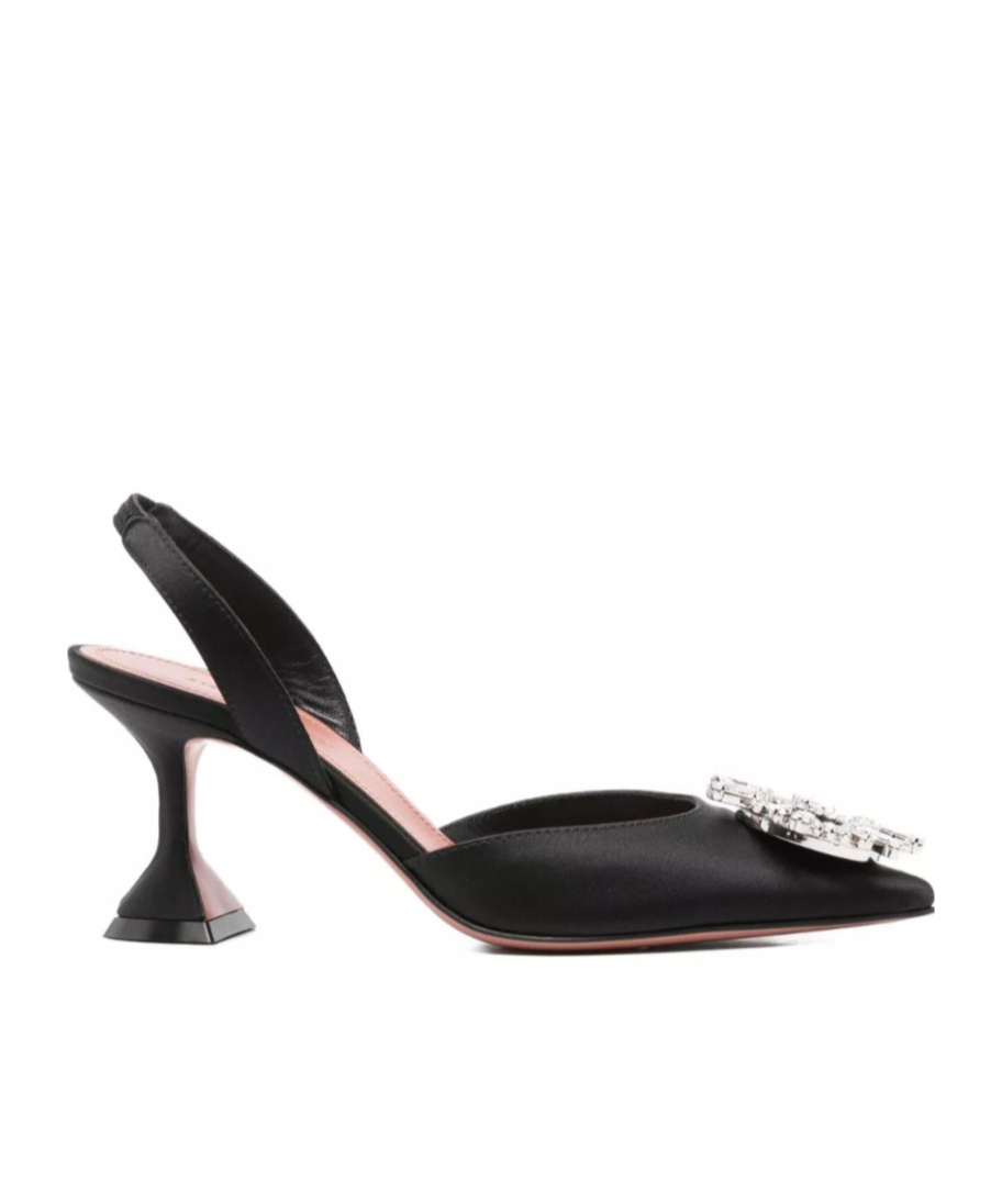 Amina Muaddi Leather Slingback Pumps Featuring Sculptural Heel In Black