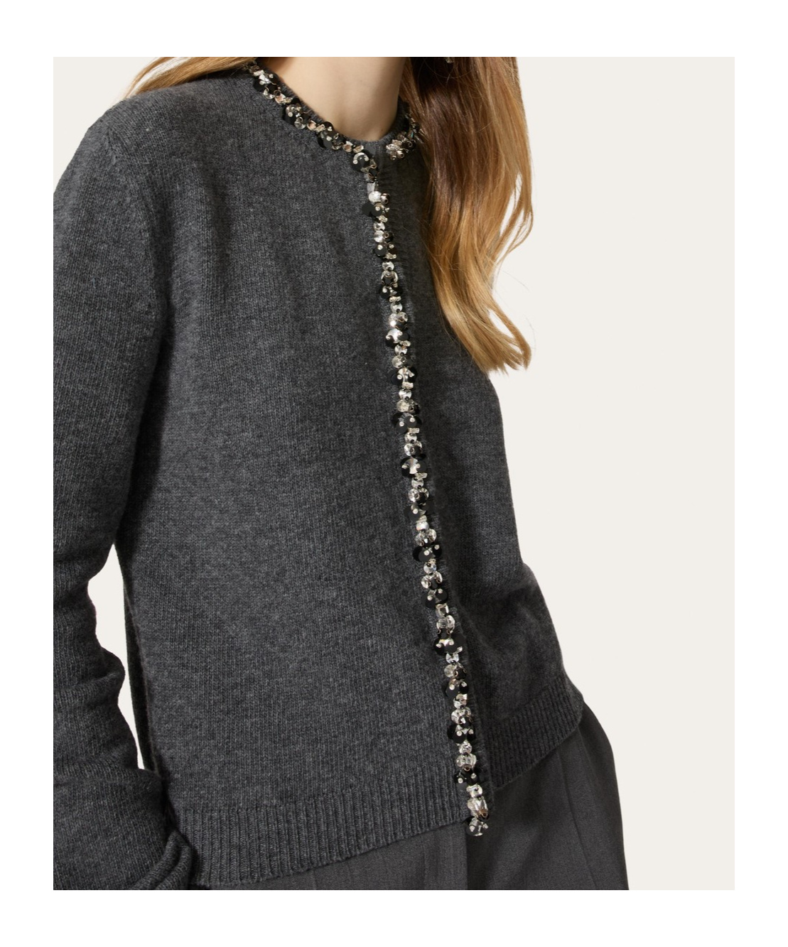 Valentino Wool Cardigan With Embroidered Trim In Black