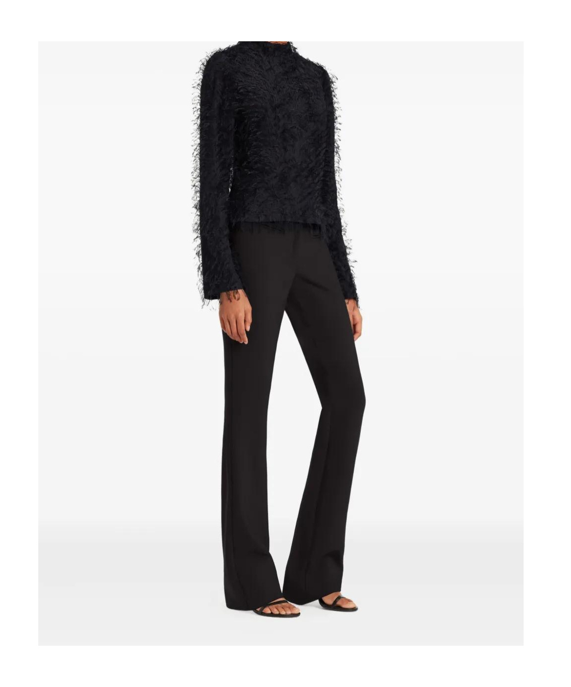 Courrèges Feather-embellished Long-sleeve Top In Black