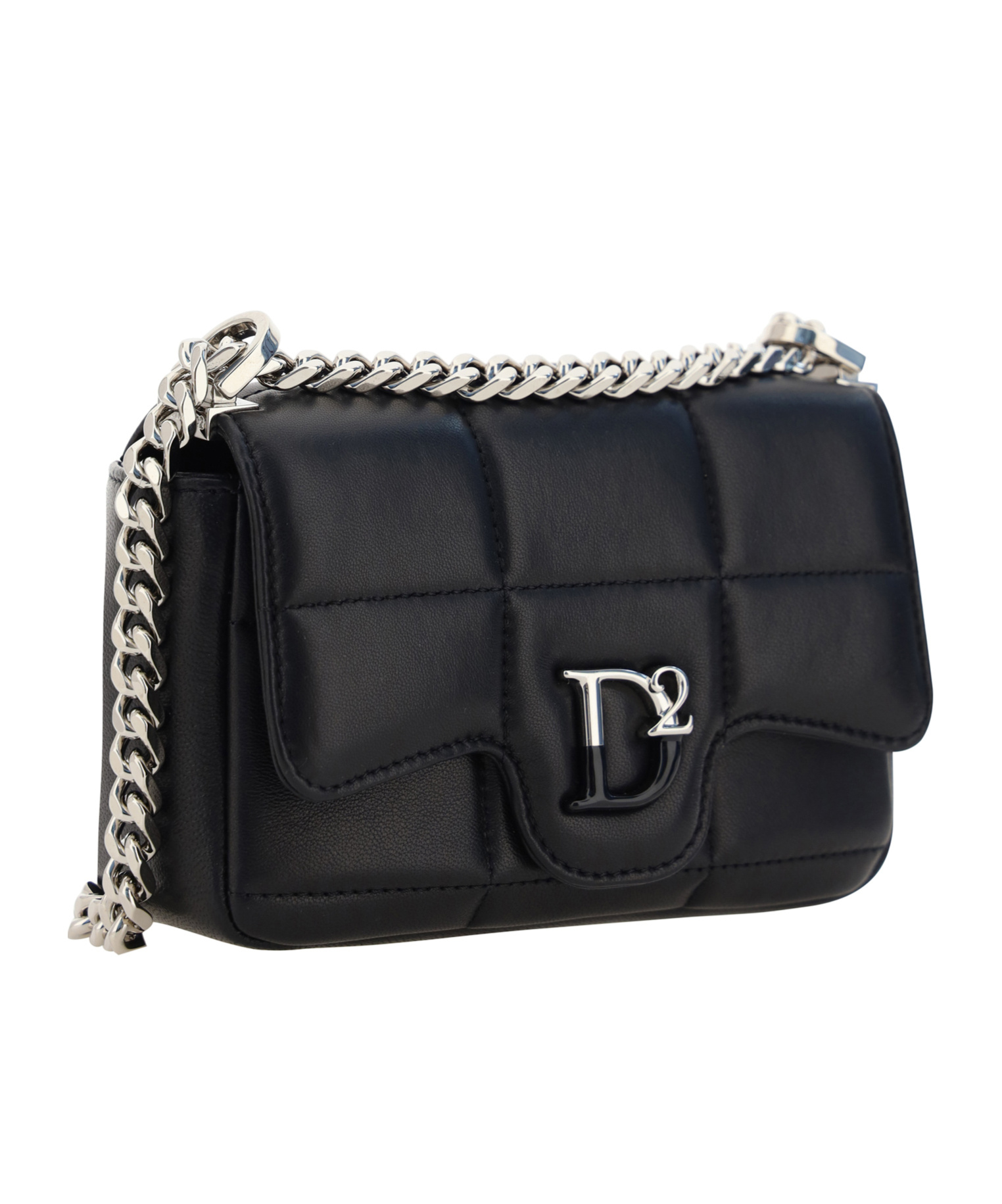 Dsquared2 Logo-plaque Quilted Shoulder Bag Woman Cross-body Bag Black Size - Leather In Black