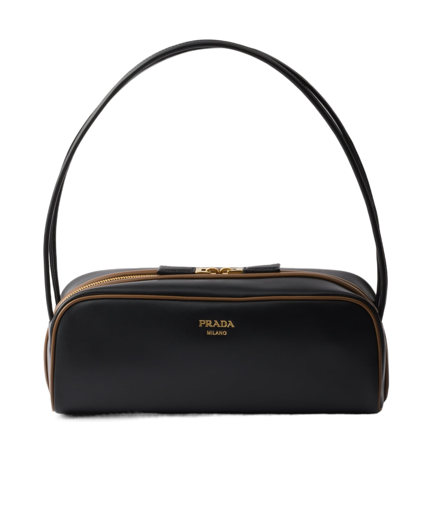 Prada Women Black Leather Shoulder Bag In Black/hazelnut