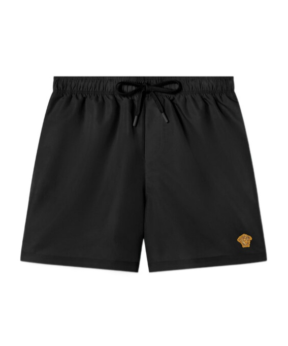 Versace Black Swim Shorts With Elastic Drawstring Waist And Medusa Embroidery On The Front In Tech Fabric Ma In Black