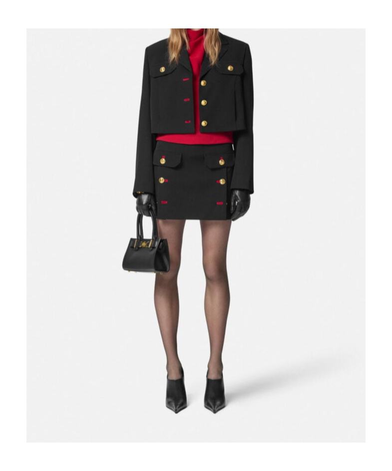 Versace Cowl Turtleneck Cap-sleeve Cady Blouse In Black