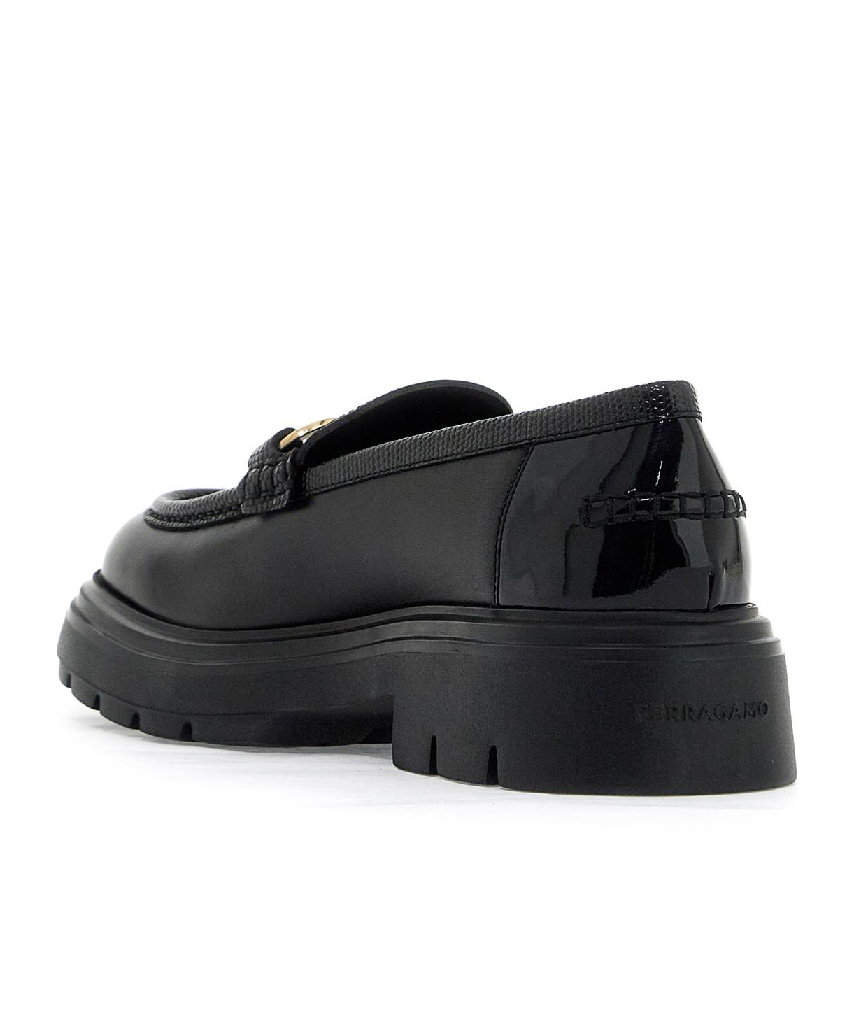 Ferragamo Brooke Loafers With Chunky Sole And Gold-tone Hardware In Black