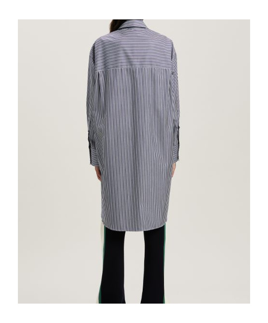 Palm Angels Striped Logo Print Midi Shirt Dress In Navy Blue - Off White