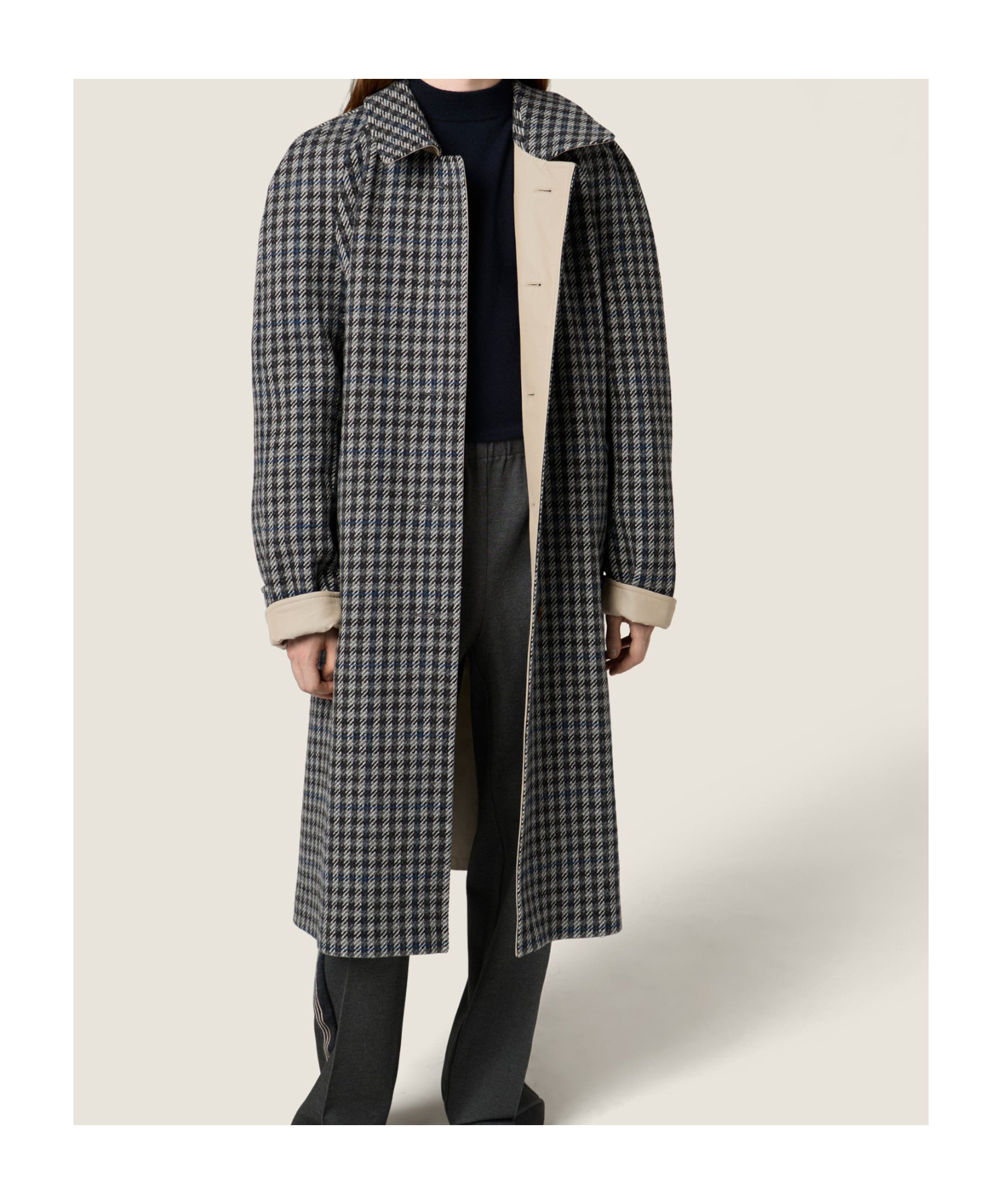 Miu Miu Reversible Twill And Check Trench Coat In Neutral