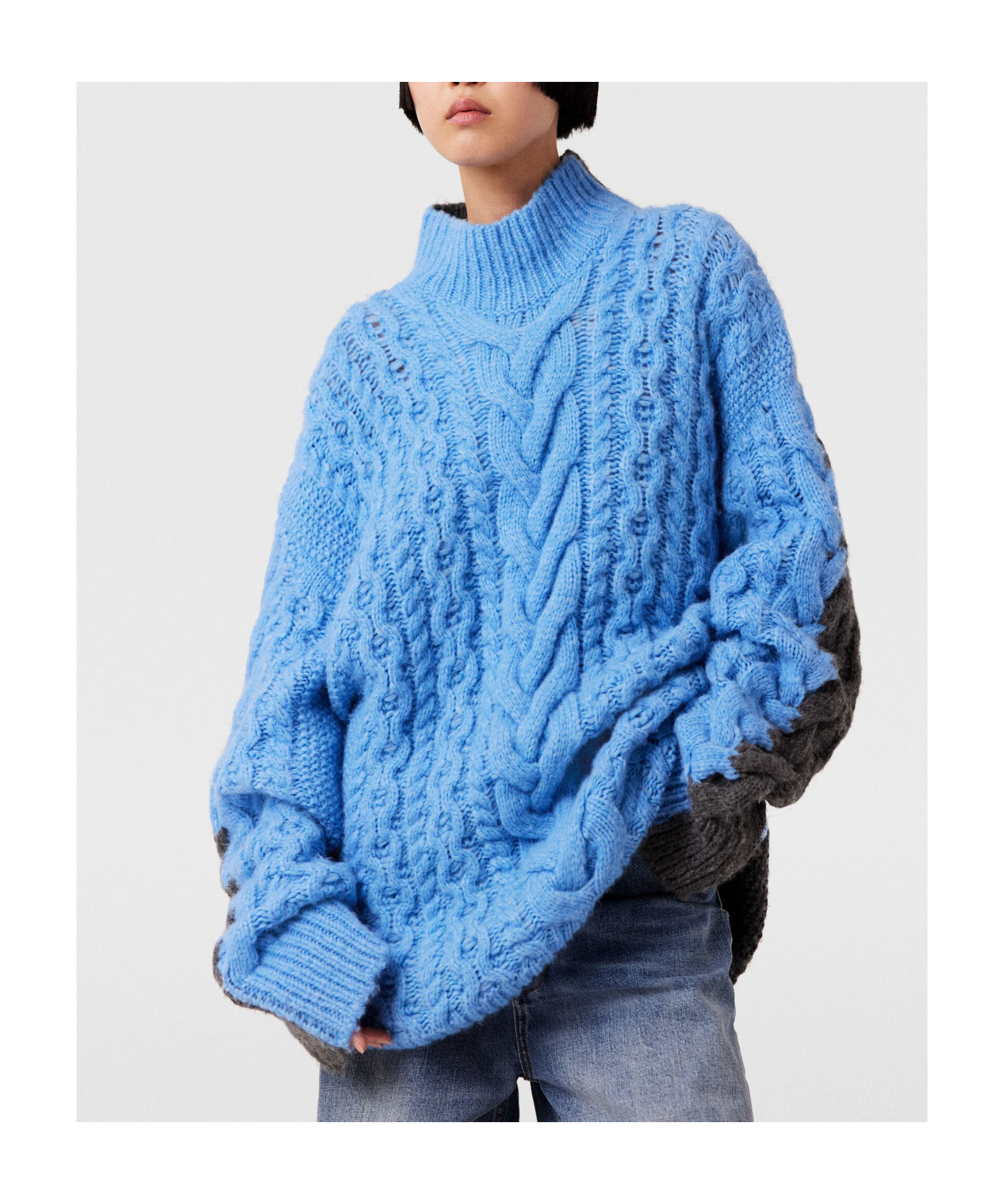 Stella Mccartney Oversized Two-tone Cable-knit Alpaca-blend Turtleneck Sweater In Blue