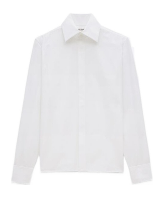 Saint Laurent White Pointed Collar Long Sleeve Shirt In Cotton Man In White