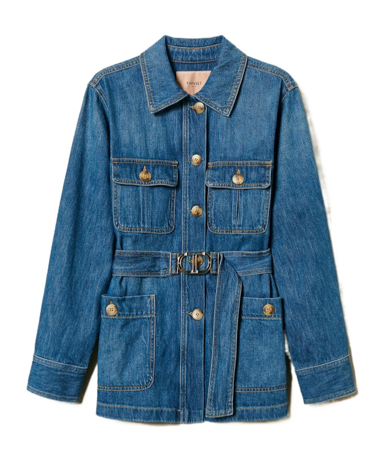 Shop Twinset Safari Denim Jacket In Blue