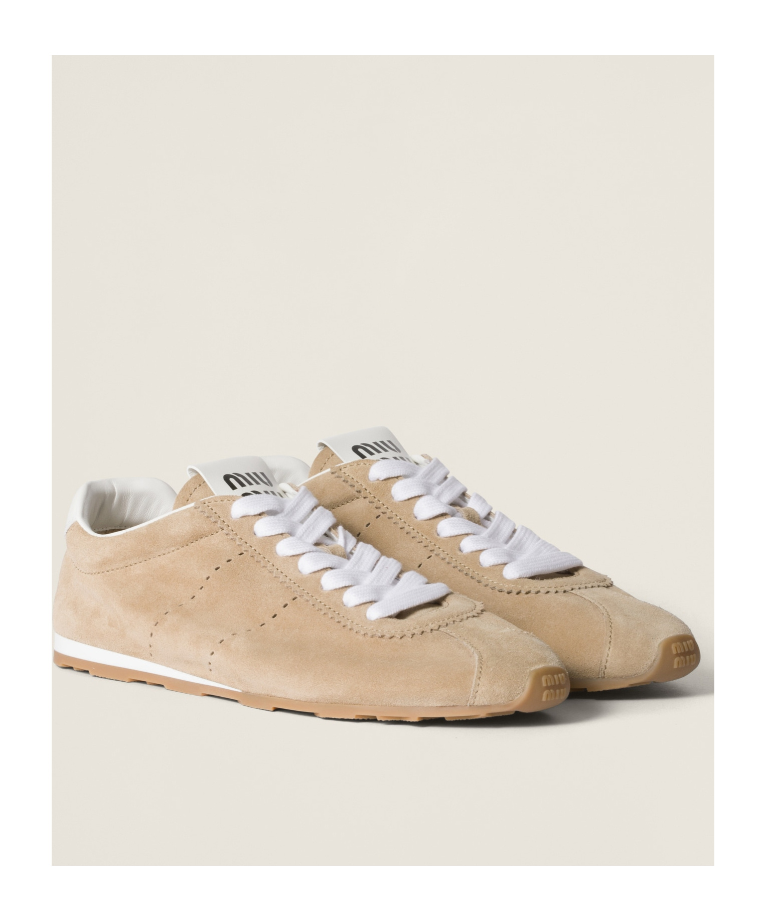 Shop Miu Miu Plume Suede Sneakers In Nude