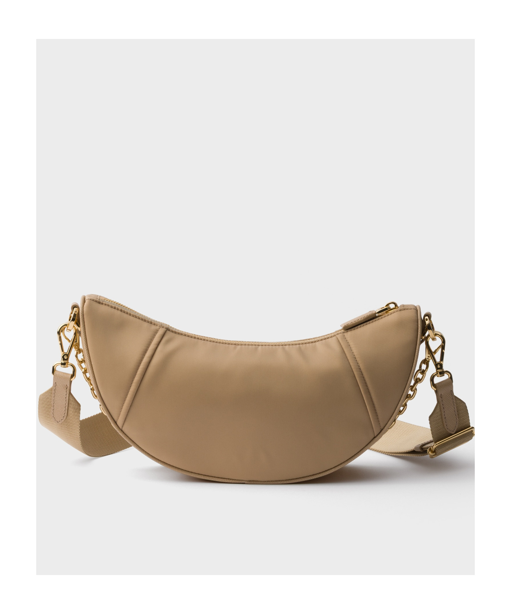 Prada Demi-lune Re-nylon Shoulder Bag In Camel Brown