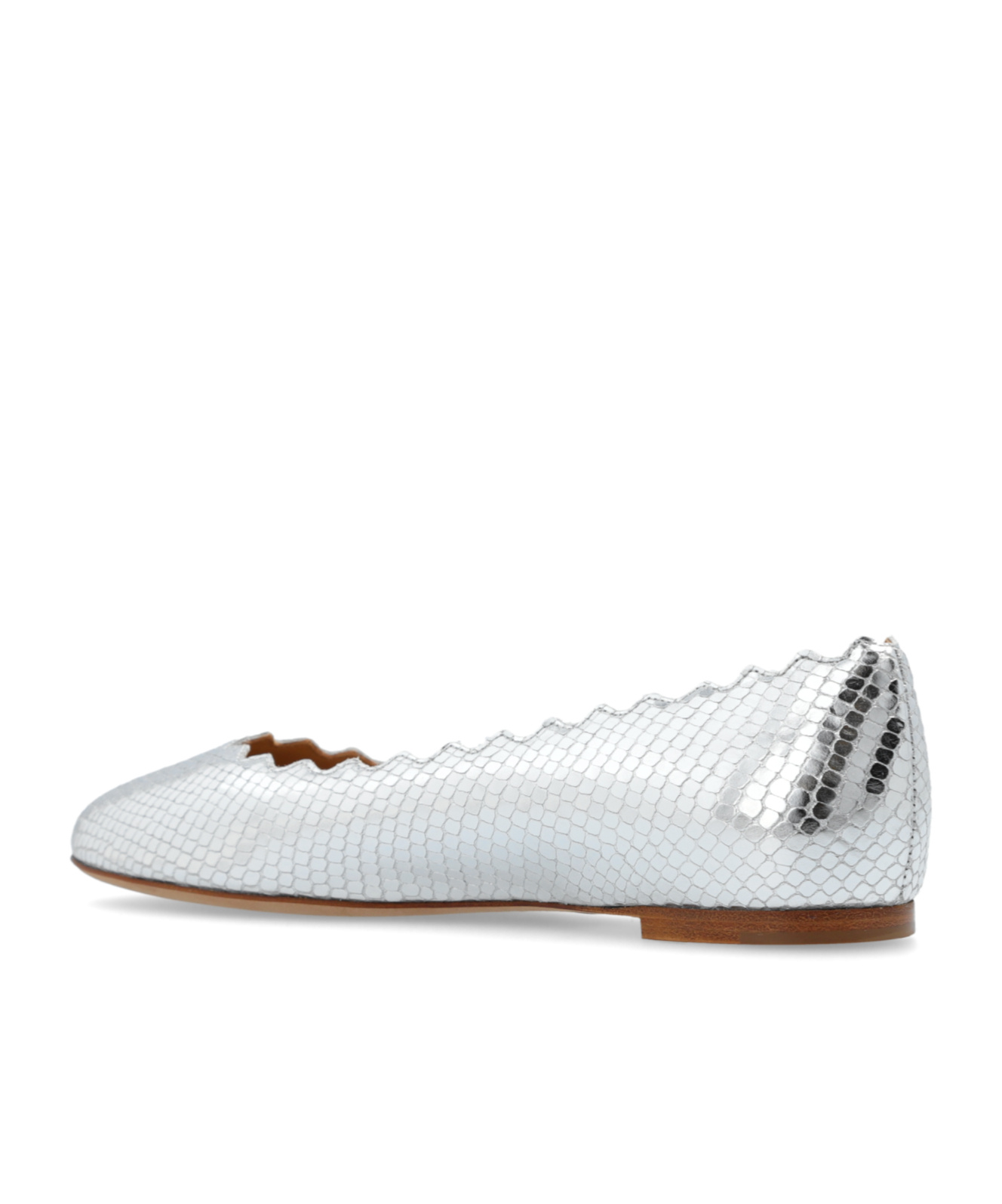 Chloé Lauren Metallic Crinkle Leather Ballet Flats In White