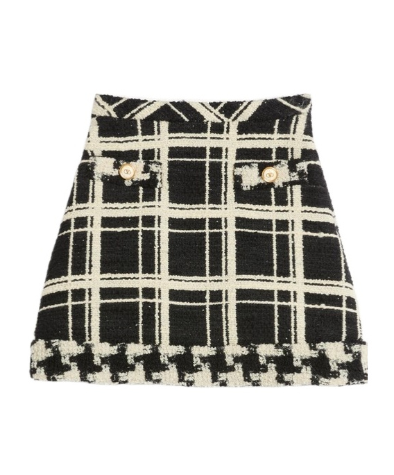 Valentino Womens Nero Avorio Tweed Check-print Wool-blend Mini Skirt In Black