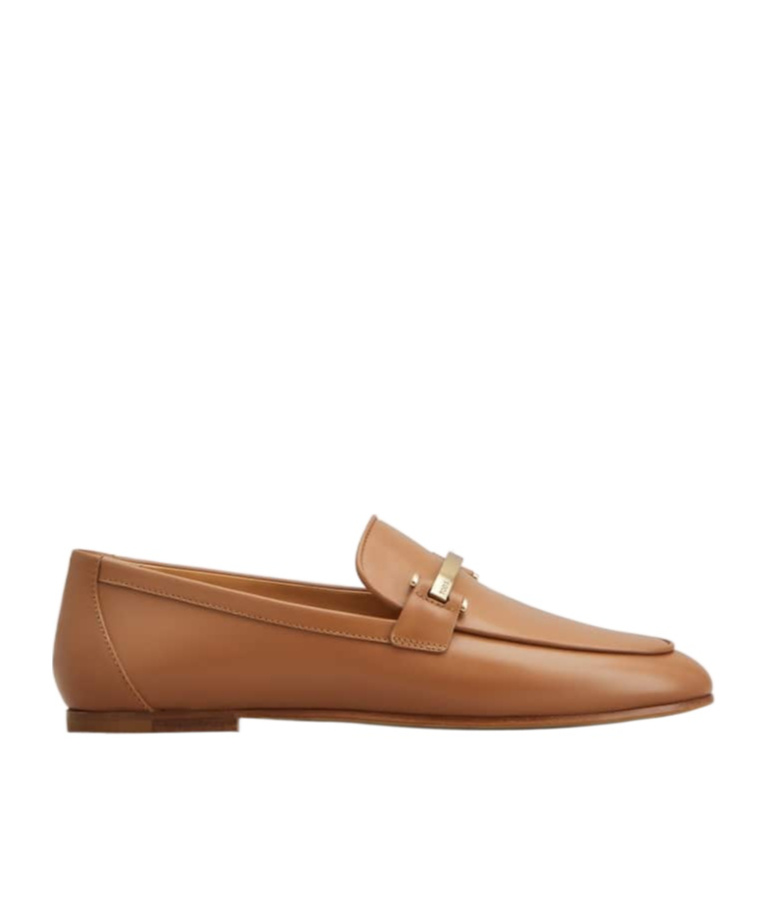 Tod's Brown Loafers With Logo Plaque In Leather Woman In Brown