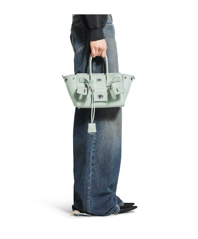 Balenciaga Mini Leather Bel Air Carry All Tote Bag In Mineral Green