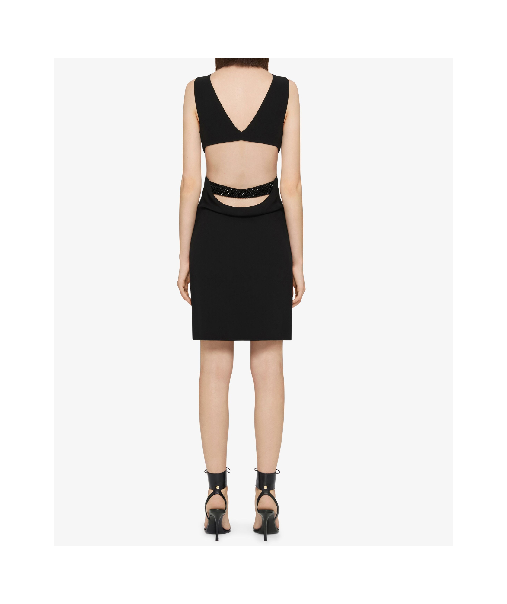 Givenchy Cut Out Dress In Crepe Satin With Rhinestones Detail In Black
