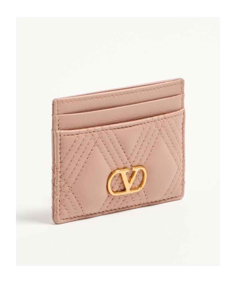 Valentino Garavani Garavani Quiltie 67 Cardholder In Quilted Nappa Woman Rose Cannelle Uni In Nude