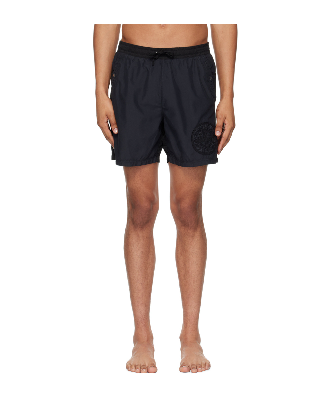 Stone Island Logo Embroidered Shorts In Black