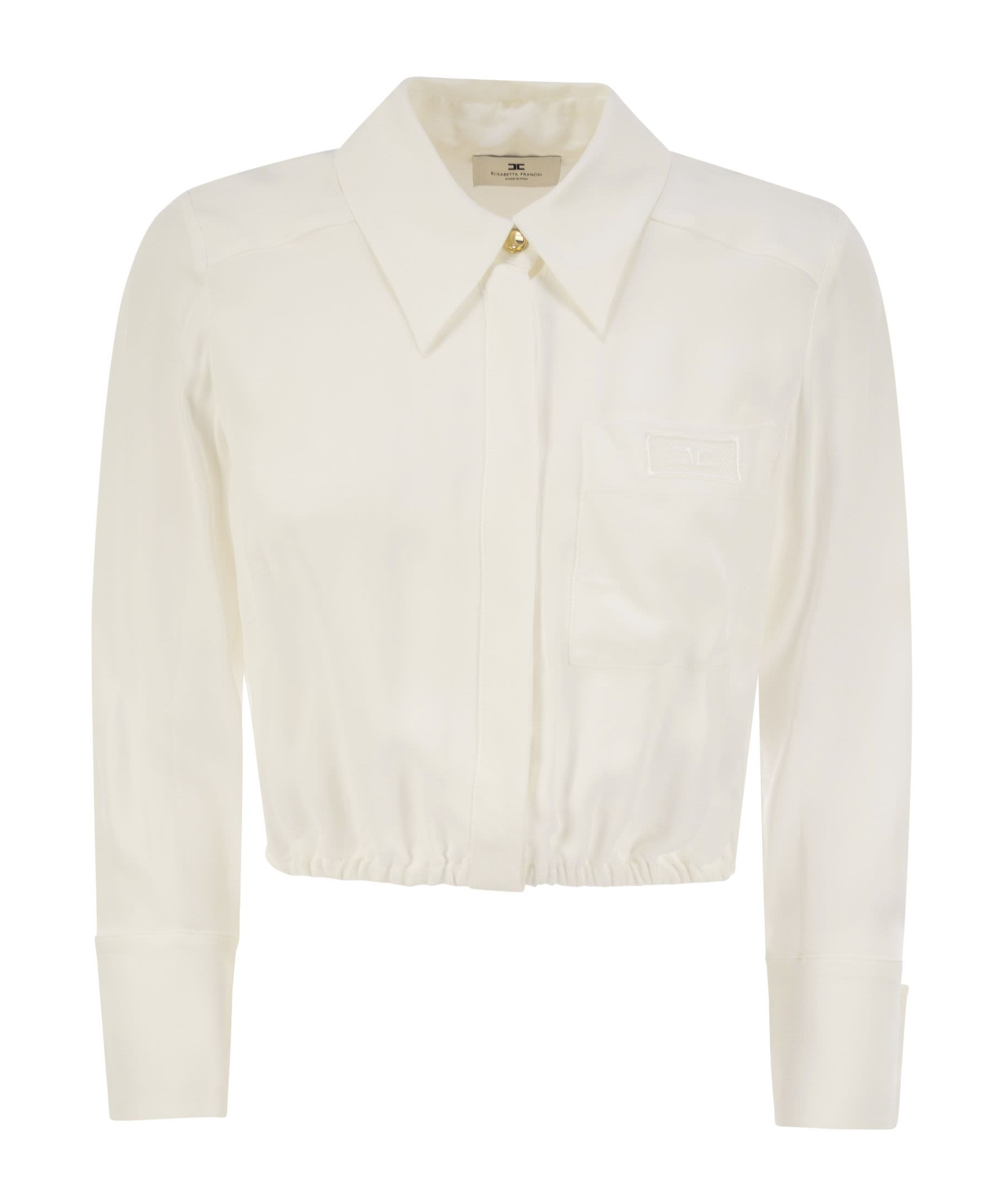 Elisabetta Franchi Georgette Cropped Shirt With Elastic Band In White
