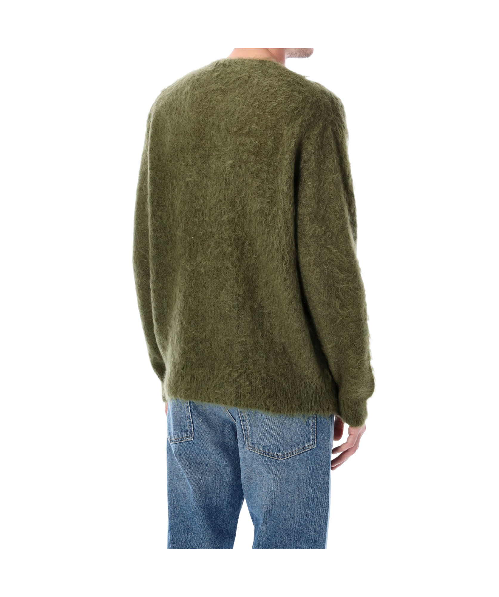 Auralee Soft Mohair Crewneck Sweater With Refined Finish In Green