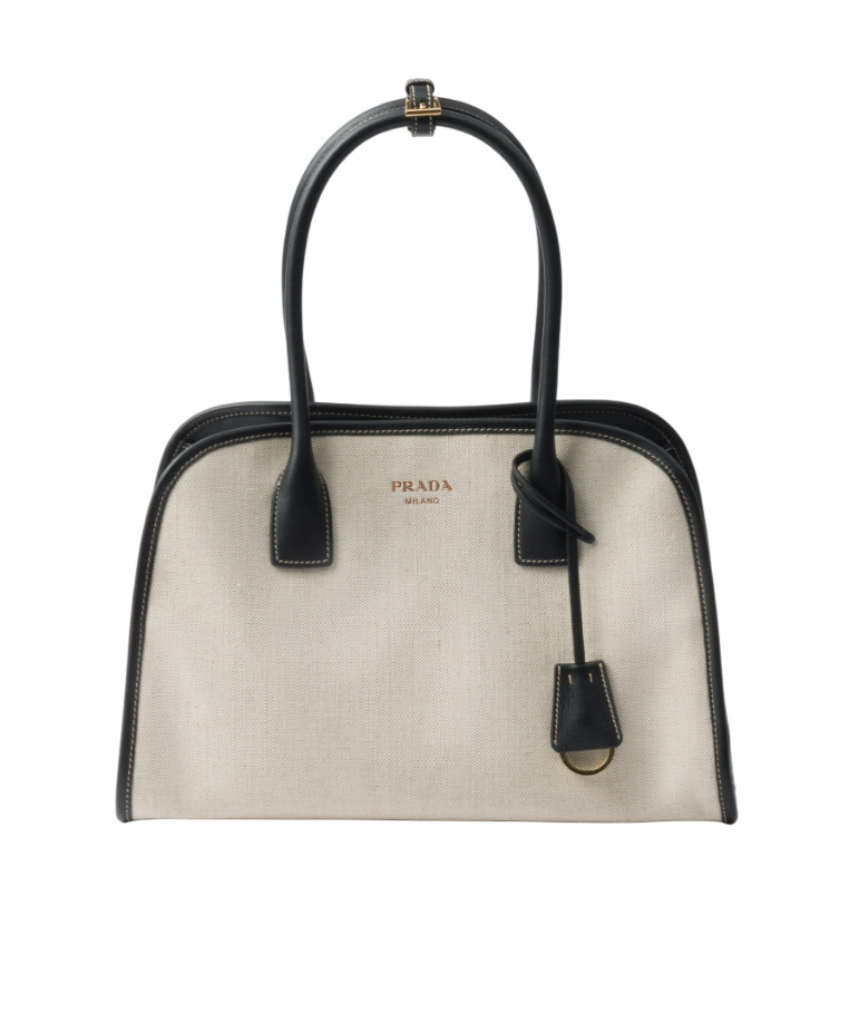 Prada Medium Linen Blend And Leather Tote Bag In Multi