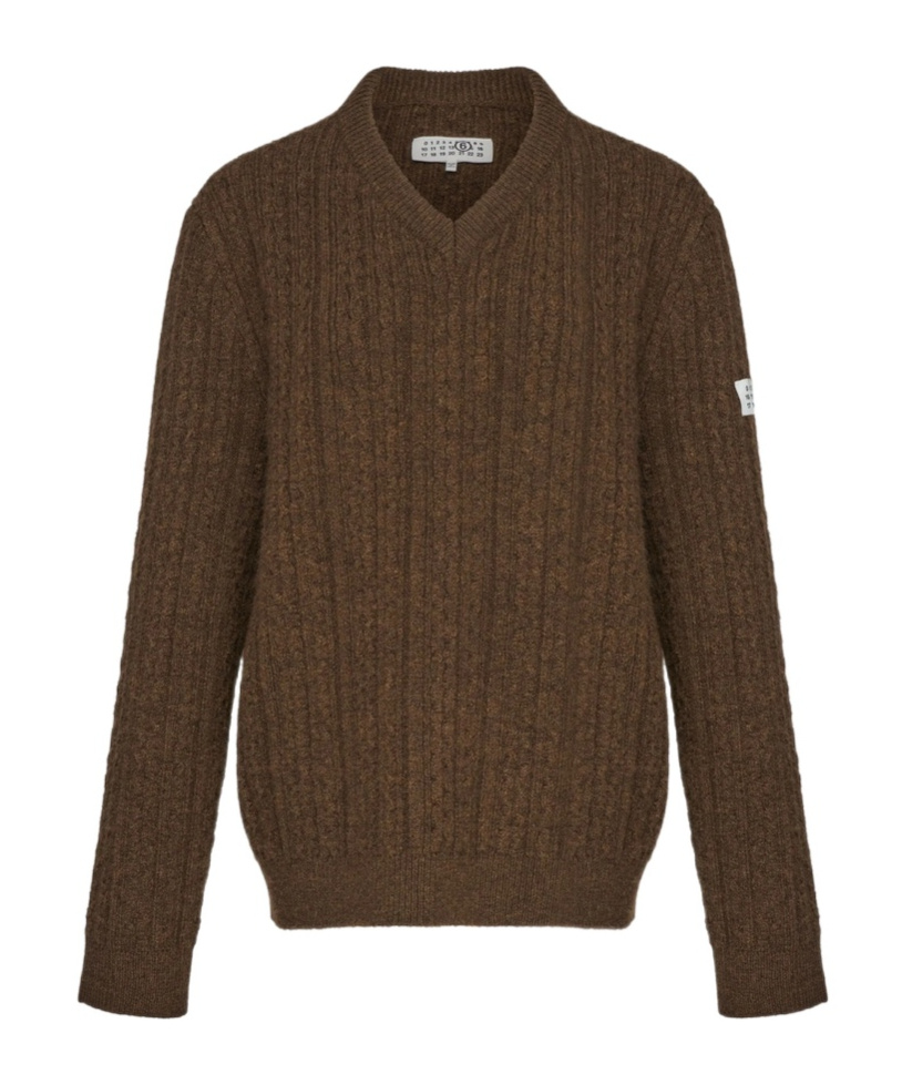 Mm6 Maison Margiela V-neck Ribbed Sweater In Brown