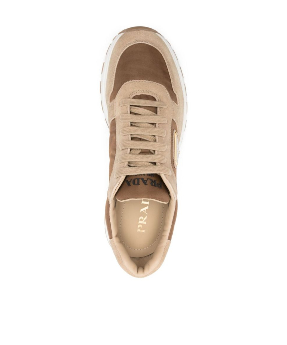Prada Enamel-triangle Lace-up Sneakers In Nude