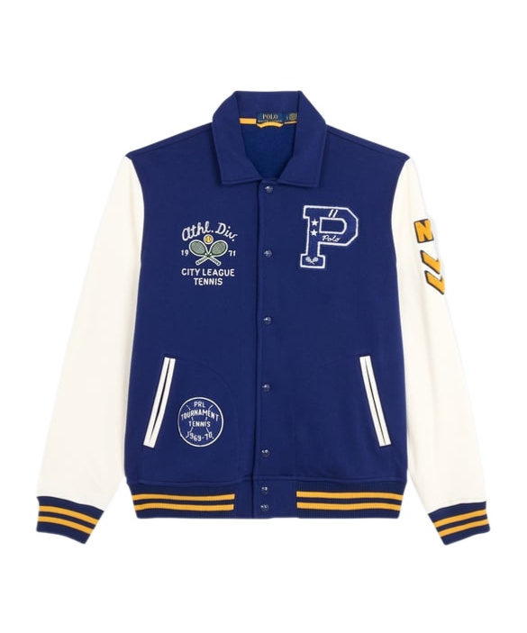 Polo Ralph Lauren Blue Fleece Varsity Jacket In Blue
