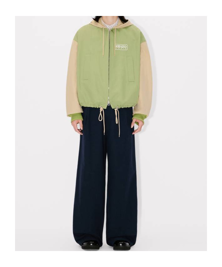 Kenzo Hooded Drawstring Hem Blazer With Ribbed Cuffs In Light Khaki
