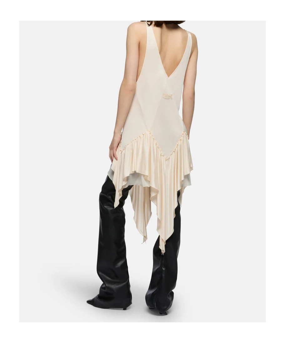 Attico Ruffled Asymmetric Mini Dress In Neutral