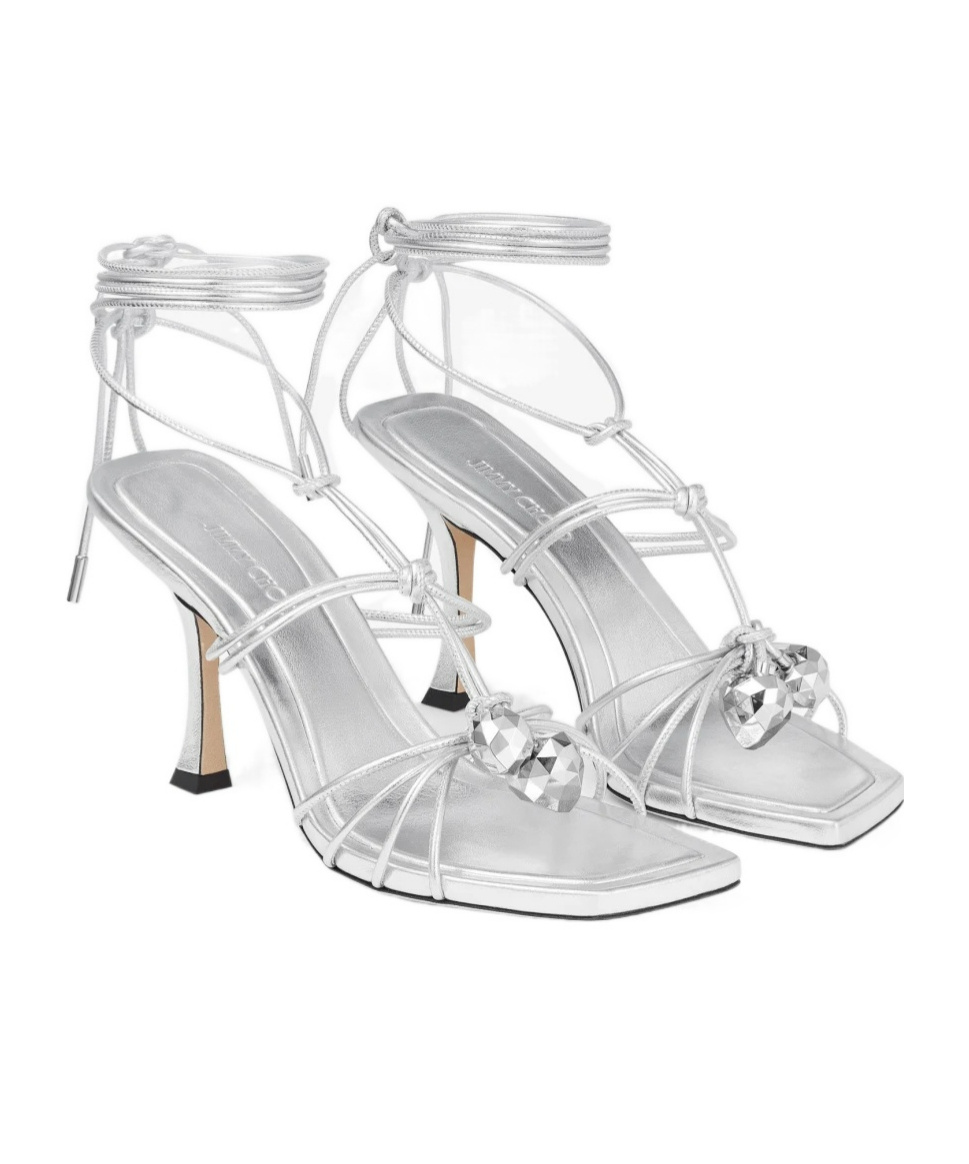 Jimmy Choo Jemma 90 Metallic Nappa Leather Sandals In White