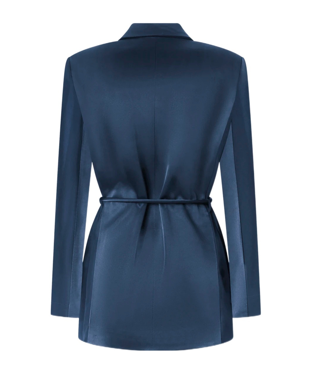 Pinko Glossy Satin Blazer With Belt And Sphere Accent In Blue