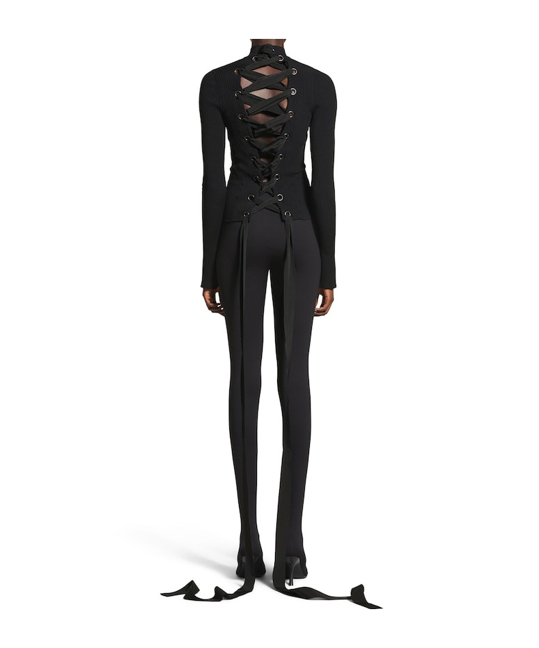 Shop Balenciaga Women's Lace-up Fitted Turtleneck In Black