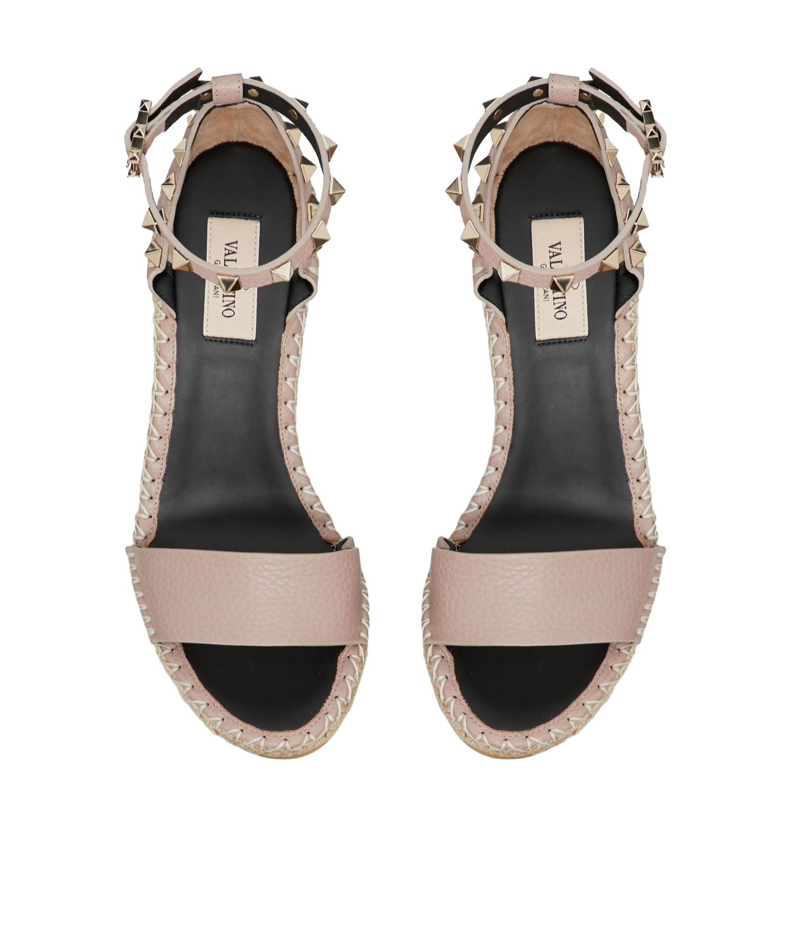 Valentino Rockstud Womens Leather Wedges Espadrilles In Nude