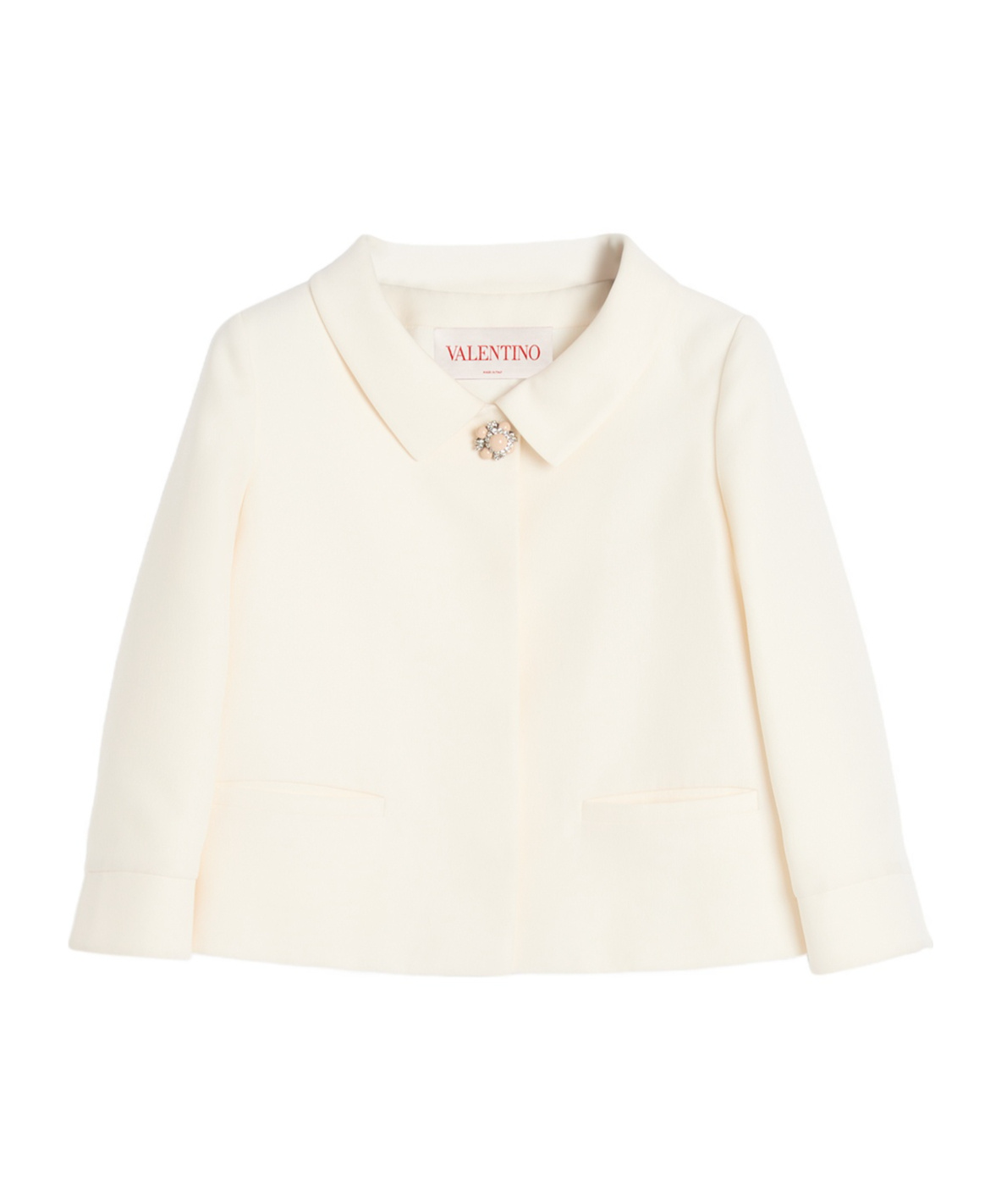 Valentino Garavani White Jacket With Spread Collar And Front Jewel Button In Wool And Silk Woman In White