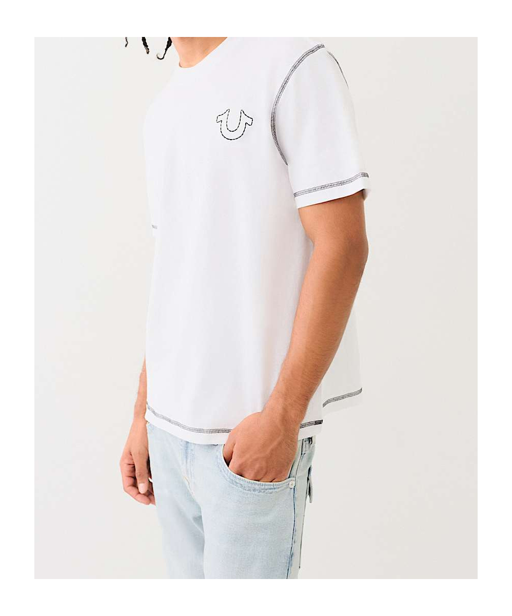 True Religion Embroidered Horseshoe Flatlock Tee In White