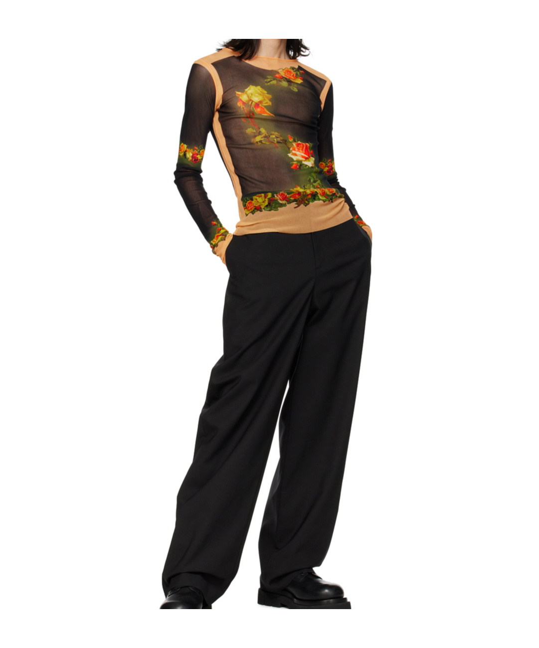 Jean Paul Gaultier Rose-print Long-sleeve Top