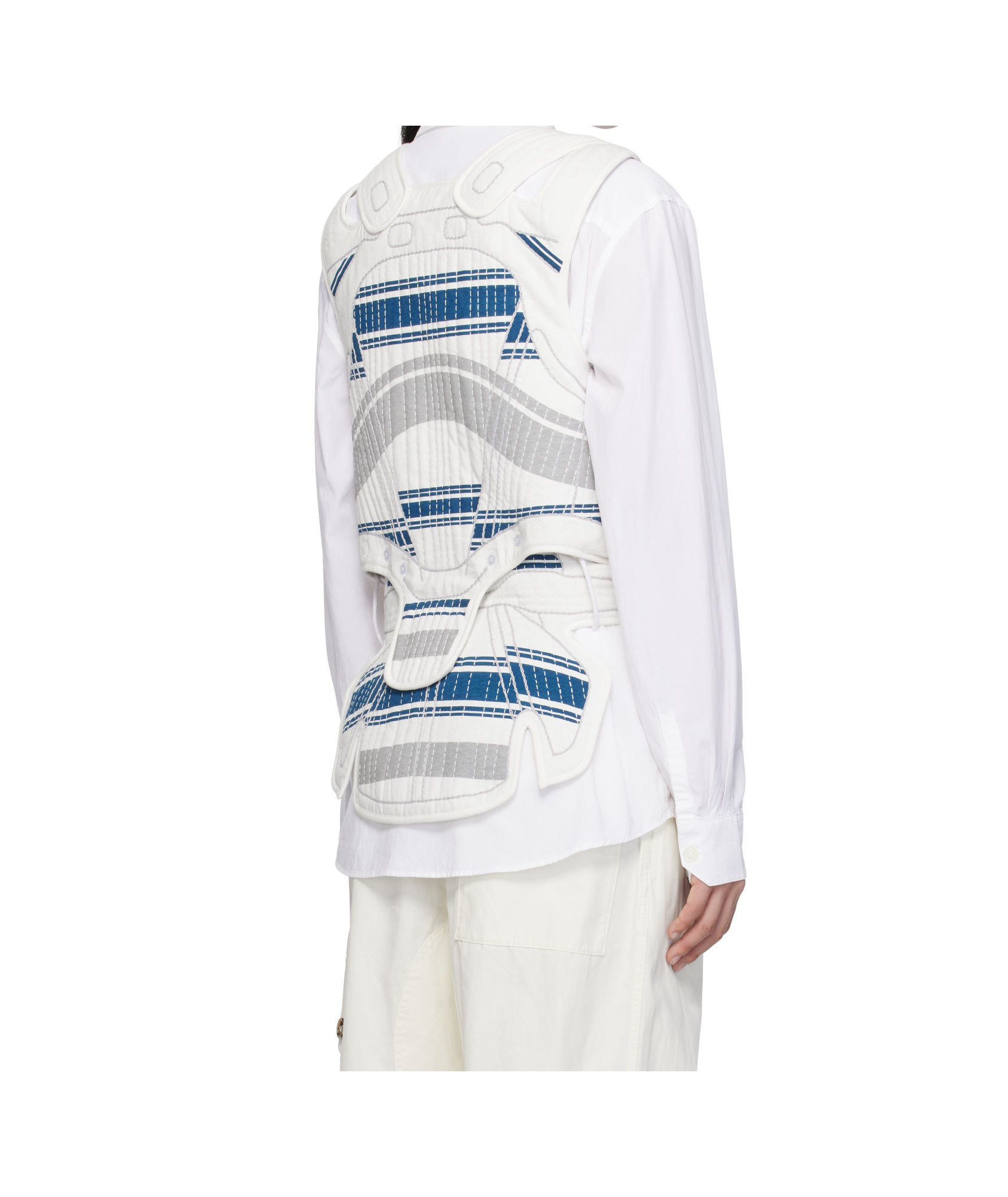 Craig Green White & Navy Hand-embroidered Harness Vest In White
