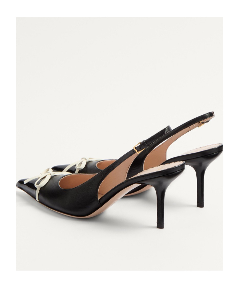 Valentino Garavani Leather Slingback With Patent Leather Toe In Black