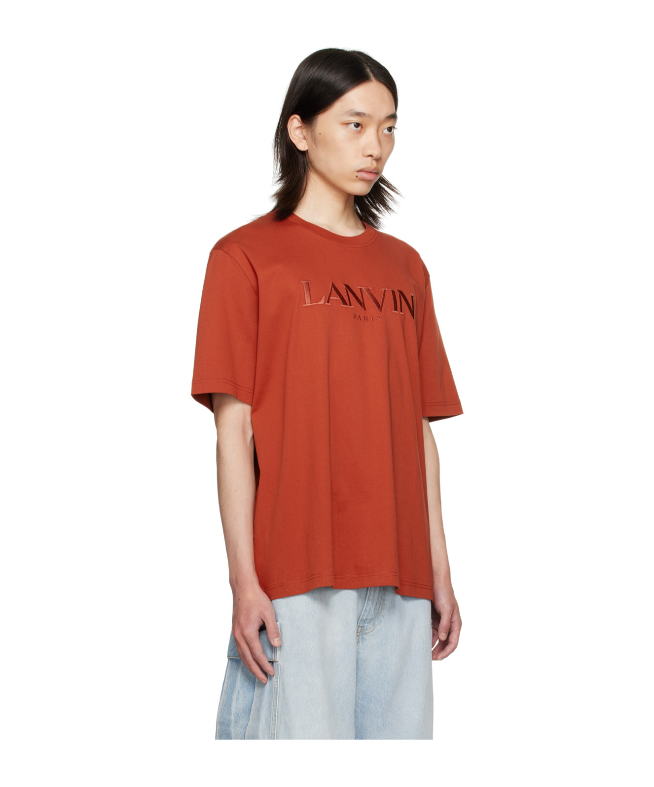 Lanvin Classic Paris Embroidered T-shirt Turkish Red In Brown