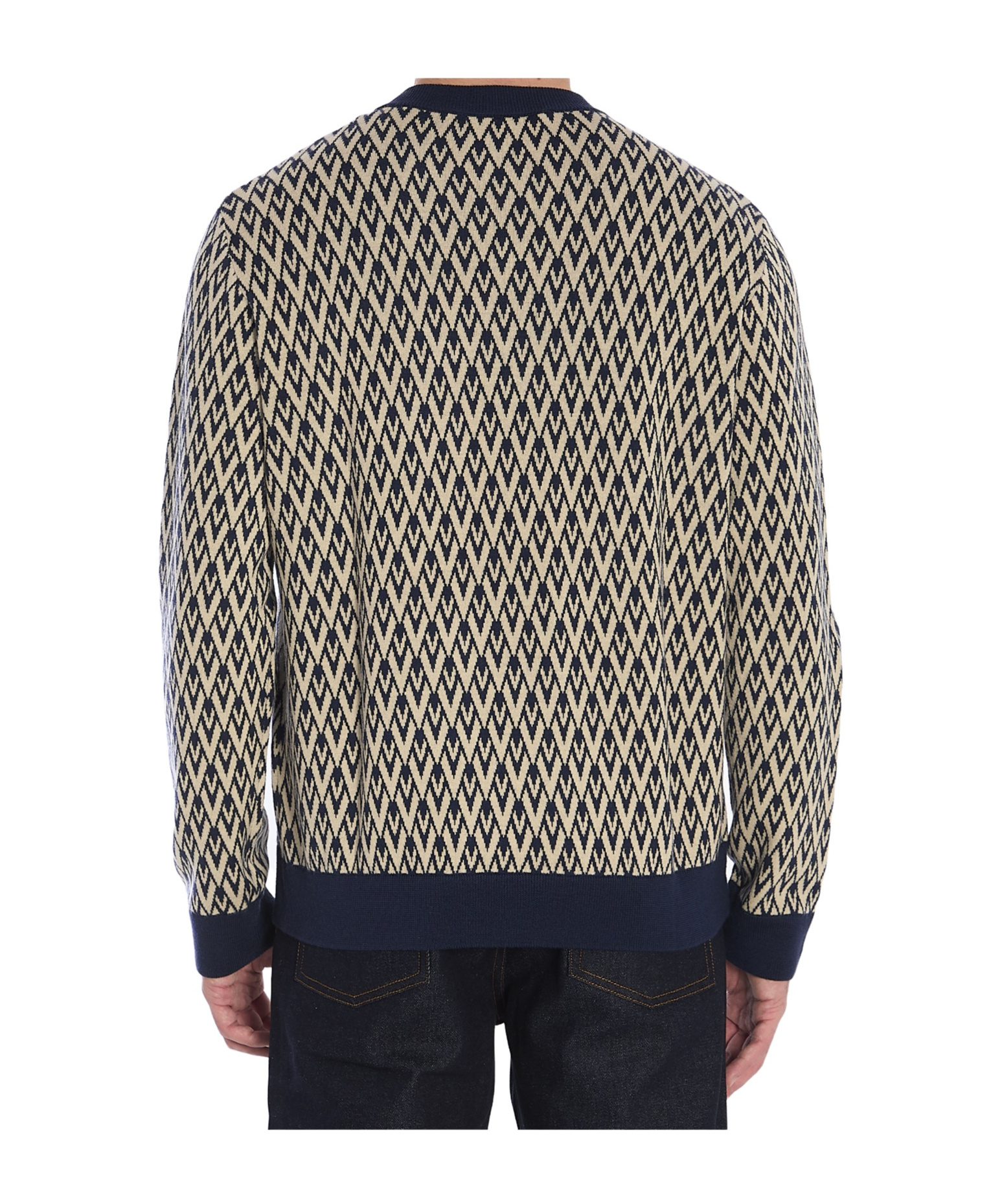Valentino Crewneck Wool Jumper With Toute La V Jacquard Pattern In Black